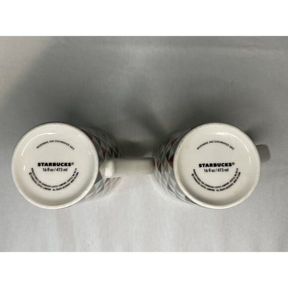 Starbucks Holiday Christmas Tree Triangle Tall Coffee Cup Mug 16oz Set of 2 - Picture 5 of 6